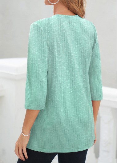 Green tops,Plain Color tops,ROTITA Fake 2in1 Green Square Neck T Shirt