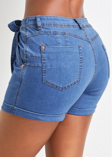 Denim Blue bottoms,Plain Color bottoms,Pocket Skinny Zipper Fly Denim Shorts