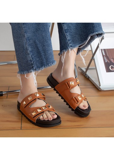 Dark Camel accessories,Geometric accessories,Camel Dark Falt Open Toe Slippers