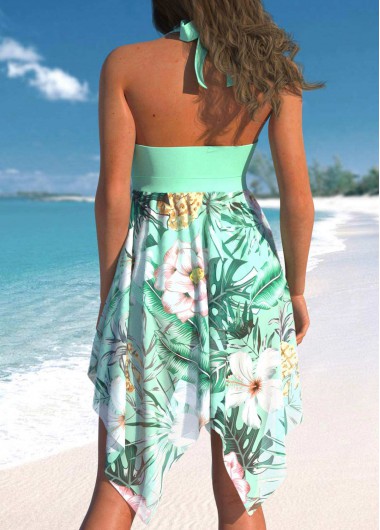 Mint Green swimwear,Floral swimwear,Plants swimwear,ROTITA Handkerchief Hem Light Green Swimdress and Panty