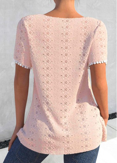 Dusty Pink tops,Plain Color tops,ROTITA Patchwork Dusty Pink Round Neck T Shirt