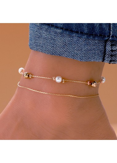 Golden jewelry,Geometric jewelry,Round Geometric Pattern Alloy Detail Golden Anklet