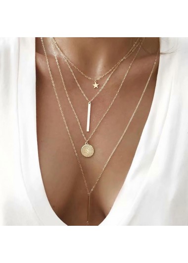 Golden jewelry,Geometric jewelry,Galaxy jewelry,Round Geometric Pattern Alloy Detail Golden Necklace
