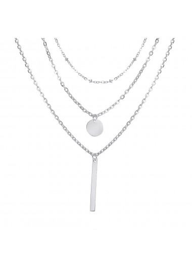Silver jewelry,Geometric jewelry,Round Geometric Pattern Alloy Detail Silver Necklace