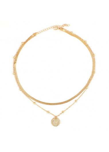 Golden jewelry,Geometric jewelry,Round Golden Geometric Pattern Alloy Detail Necklace