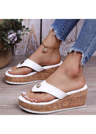 White accessories,Geometric accessories,White Mid Heel Toe Post Flip Flops