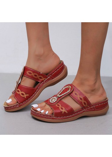Wine Red accessories,Geometric accessories,Wine Red Metal Low Heel Open Toe Sliders