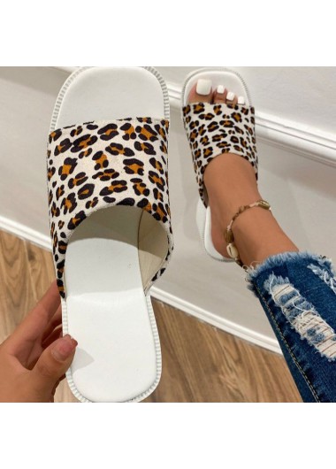 White accessories,Leopard accessories,Leopard White Mid Heel Open Toe Sliders