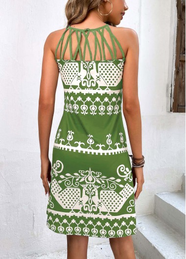 Avocado Green dresses,Tribal dresses,Geometric dresses,Plants dresses,Animal Print dresses,Cage Neck Tribal Print Avocado Green Dress