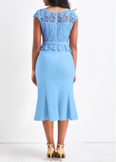 Light Blue dresses,Plain Color dresses,ROTITA Lace Light Blue Round Neck Bodycon Dress