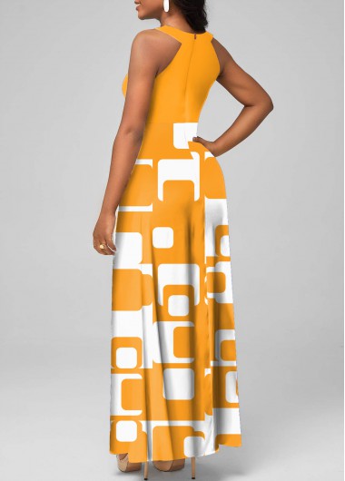Ginger dresses,Geometric dresses,Plaid dresses,ROTITA Cage Neck Geometric Print Ginger Maxi Dress