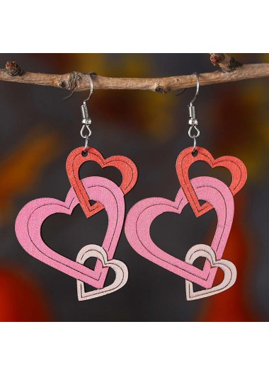 Multi Color jewelry,Heart jewelry,Geometric jewelry,Heart Wood Detail Multi Color Earrings