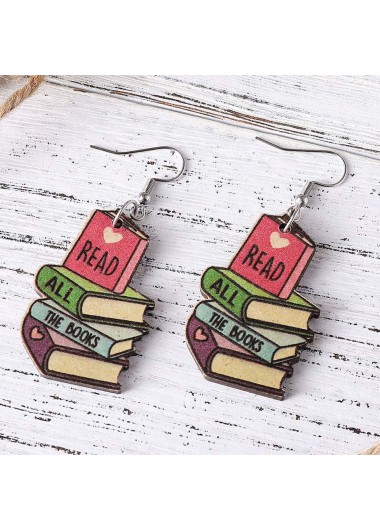 Multi Color jewelry,Geometric jewelry,Heart jewelry,Multi Color Wood Detail Geometric Pattern Earrings