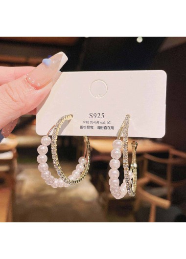 Silvery White jewelry,Other jewelry,Round Pearl Rhinestone Silvery White Earrings