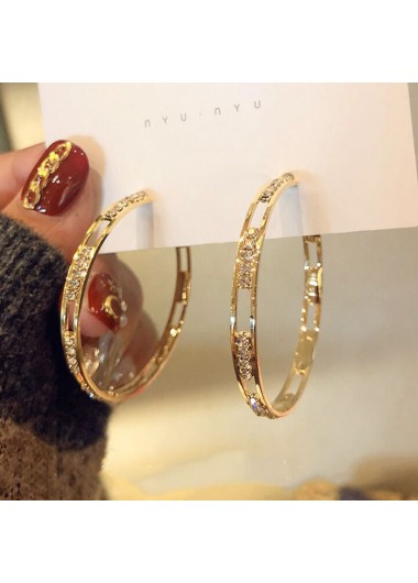 Gold jewelry,Other jewelry,Round Rhinestone Hollow Design Gold Earrings