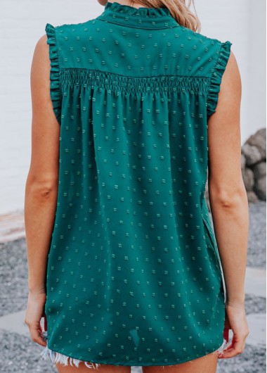 Green tops,Plain Color tops,Split Green Button Detail Sleeveless Blouse