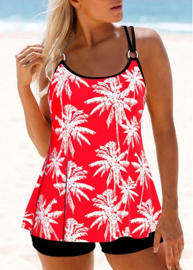 Coral swimwear,Plants swimwear,ROTITA Circular Ring Coral Tropical Plants Print Tankini Top