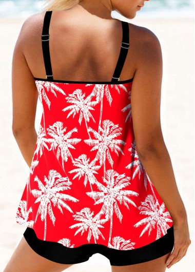 Coral swimwear,Plants swimwear,ROTITA Circular Ring Coral Tropical Plants Print Tankini Top