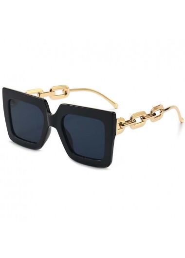Black accessories,Other accessories,Black Chain Design Large Frame Oversized Sunglasses