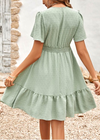 Light Green dresses,Plain Color dresses,Patchwork Light Green Short V Neck Dress