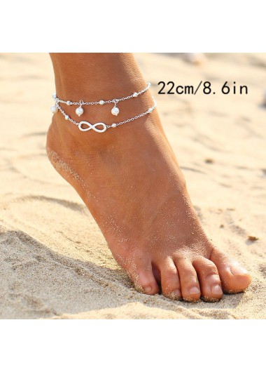 Silvery White jewelry,Plain Color jewelry,Pearl Detail Bow Silvery White Anklets