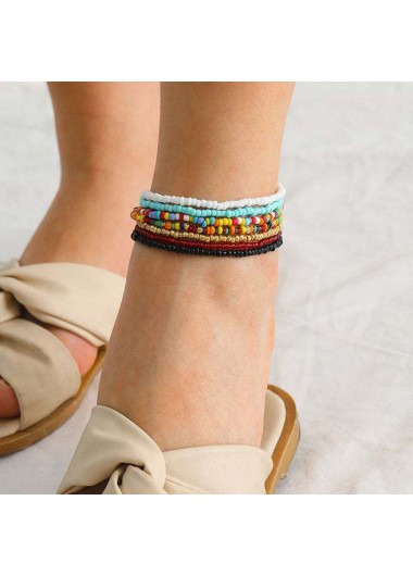 Multi Color jewelry,Geometric jewelry,Round Plastic Detail Multi Color Anklet Set