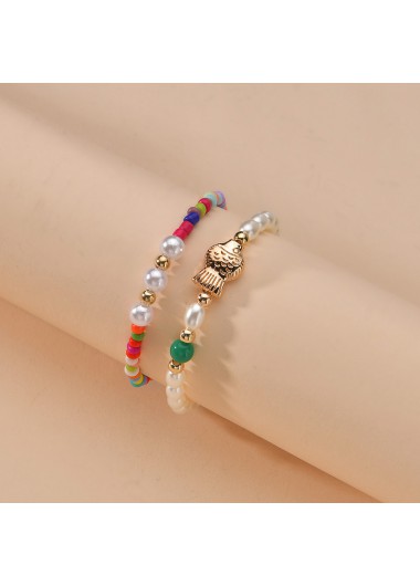 Multi Color jewelry,Geometric jewelry,Animal Print jewelry,Multi Color Pearl Detail Anklet Set