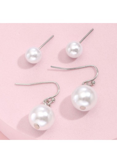 White jewelry,Geometric jewelry,Round Pearl Design White Earring Set