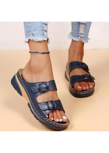 Dark Blue accessories,Plain Color accessories,Dark Blue Low Heel Open Toe Slippers