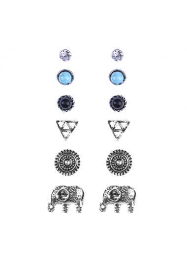 Silver jewelry,Geometric jewelry,Animal Print jewelry,Silver Geometric Pattern Metal Detail Earring Set