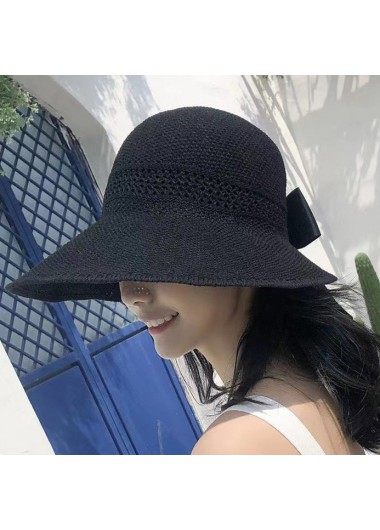 Black accessories,Plain Color accessories,Straw Hollow Detail Black Visor Hat
