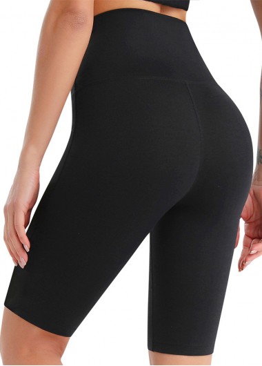 Black bottoms,Plain Color bottoms,Black High Waisted Elastic Waist Short Leggings