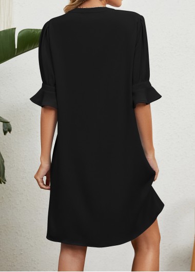 Black dresses,Plain Color dresses,Split Black Short H Shape Half Sleeve Dress