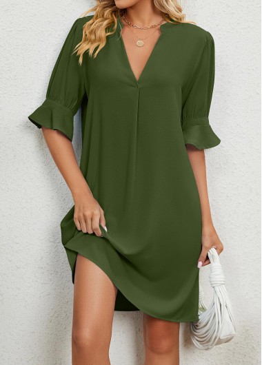 Olive Green dresses,Plain Color dresses,Split Olive Green Short H Shape Dress