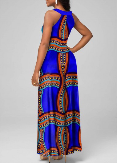 Royal Blue plus size,Tribal plus size,Striped plus size,ROTITA Plus Size Cage Neck Royal Blue Dress