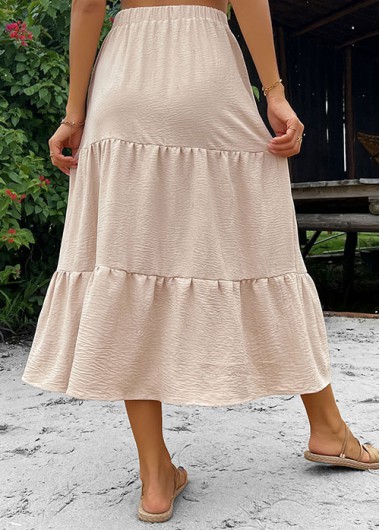 Beige bottoms,Plain Color bottoms,Button Beige Elastic Waist A Line Skirt