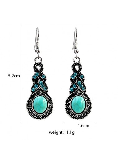 Turquoise jewelry,Contrast Color jewelry,Oval Metal Tribal Design Turquoise Earrings