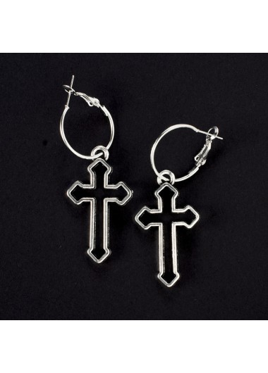 Silver jewelry,Geometric jewelry,Cross Metal Detail Geometric Pattern Silver Earrings