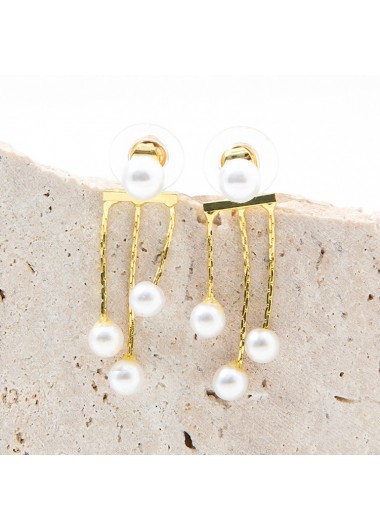 White jewelry,Geometric jewelry,Geometric Pattern White Pearl Detail Earrings