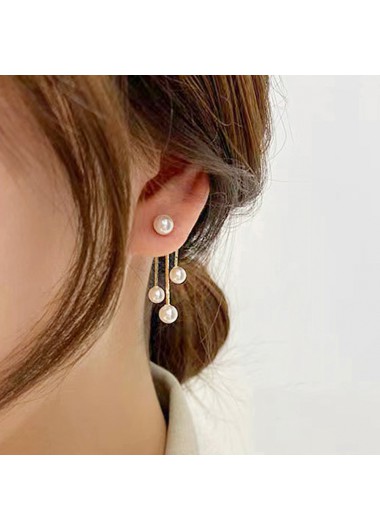 White jewelry,Geometric jewelry,Geometric Pattern White Pearl Detail Earrings