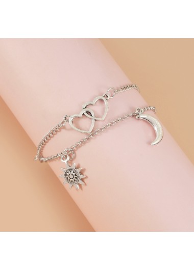Silver jewelry,Galaxy jewelry,Heart jewelry,Heart Metal Detail Silver Anklet Set