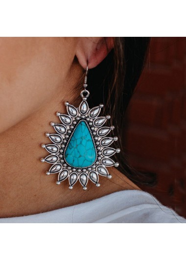 Turquoise jewelry,Contrast Color jewelry,Asymmetry Teardrop Turquoise Metal Design Earrings