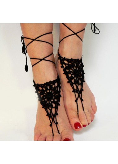 Black jewelry,Plain Color jewelry,Triangle Lace Up Weave Black Anklet Set
