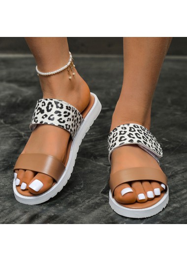 White accessories,Leopard accessories,Leopard White Falt Open Toe Sliders