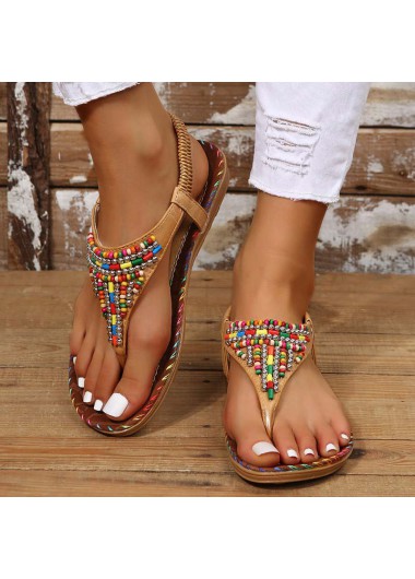 Tribal Print Falt Toe Post Dark Camel Slippers