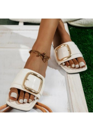 White accessories,Plain Color accessories,White Metal Detail Falt Open Toe Sliders