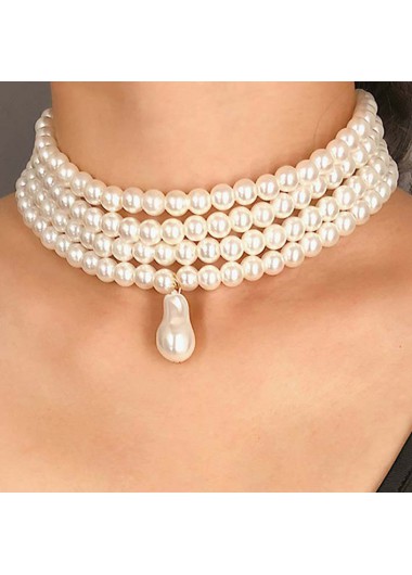 White jewelry,Other jewelry,Layered Deisgn Pearl Detail White Necklace