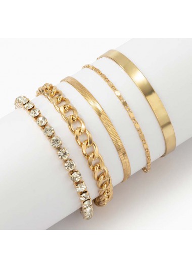 Gold jewelry,Other jewelry,Chain Rhinestone Layered Design Gold Bracelet Set