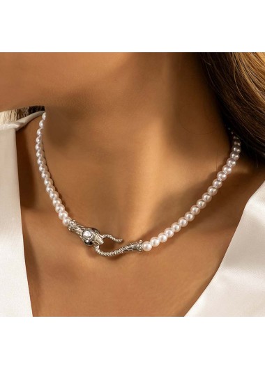 White jewelry,Geometric jewelry,White Pearl Detail Geometric Pattern Necklace