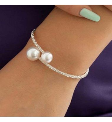 Silvery White jewelry,Other jewelry,Rhinestone Detail Silvery White Pearl Bracelet